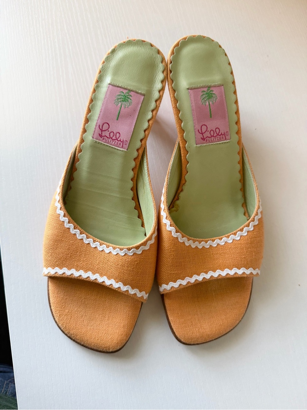 Vintage Lilly Pulitzer Orange Slide Mules with White Trim